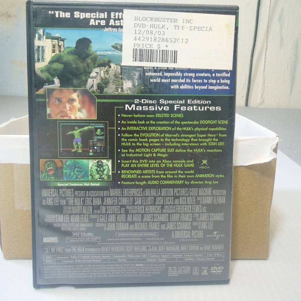 Hulk DVD‎ 2003 2-Disc Special Edition Widescreen Marvel Eric Bana Ang Lee - Picture 3 of 3